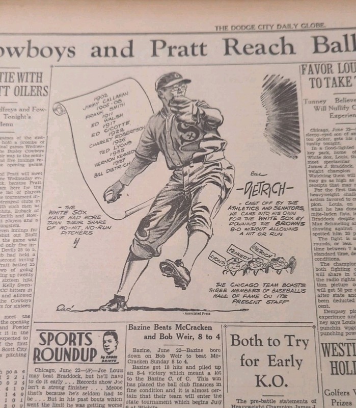 JUNE 22, 1937 NEWSPAPER PAGE #2149- BILL DIETRICH, CHICAGO WHITE SOX BASEBALL ⚾