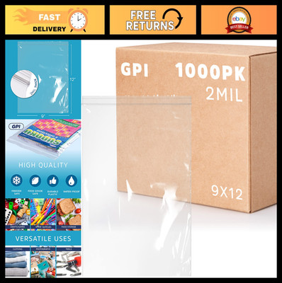 1000 Clear Zip Bags 9x12 inches, 2 Mil Reclosable Poly Baggies for Food, Apparel