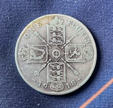 1918 King George V FLORIN (Two Shillings) Sterling Silver 0.925 coin