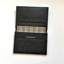 BURBERRY Business Card Holder Card Case Nova Check Black Leather