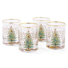 Christmas Tree 14 Fl. Oz. Double Old Fashion Glass (Set of 4), Polka Dot - Wh...