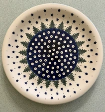 Boleslawiec Polish Pottery Dinner Plate - Blue w/ Evergreen Design, Hand Made
