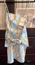 Show Me Your MuMu M Amara Dress Blue Chain Zebra Print Cotton Tie Front Strappy