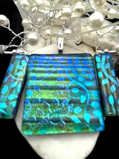 Handmade Dichroic Glass Pendant- LOVE THAT GLASS- Newest glass! Pendant Set
