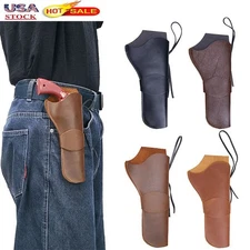Western Leather Gun Holster Tooled Hand Made Cowboy Revolver Pistol OWB