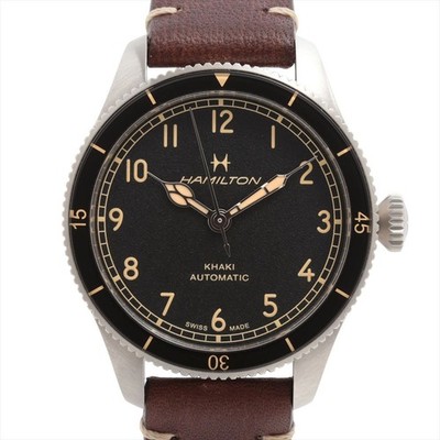 Hamilton Khaki Aviation Pilot Pioneer Uhr SS Leder schwarz aus Japan