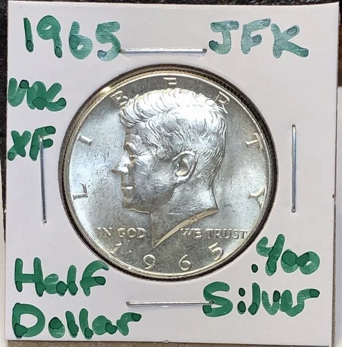 1965 Kennedy Silver Half Dollar About Uncirculated 40% Silver - No Mint Mark 26A