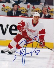 IGOR LARIONOV, No. 8, C, Detroit Red Wings Signed 8x10 Stanley Cup Photo w/ COA
