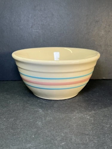 Vintage McCoy Pottery 6" Mixing Nesting Bowl Oven Ware - Pink and Blue Stripes