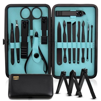 Utopia Care 16Pc Manicure Pedicure Kit Nail Clippers Set Travel Case Unisex