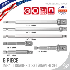 6Pc Socket Adapter Impact Hex Shank Drill Bit Power Extension Bar 1/4" 3/8" 1/2"