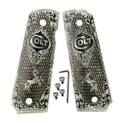 1911 GUN GRIPS FULL SIZE COLT & CLONES Skull Colt Engraved W/Screws 1911 Grips