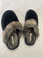 EUC Simply Vera Vera Wang Black Furry Synthetic Fur Slippers Size M 7-8 WORN