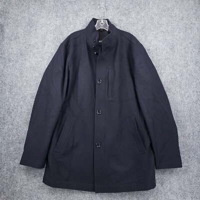 Hugo Boss Camron Jacket Men 44R Black Overcoat Wool Blend Coat Button Front 