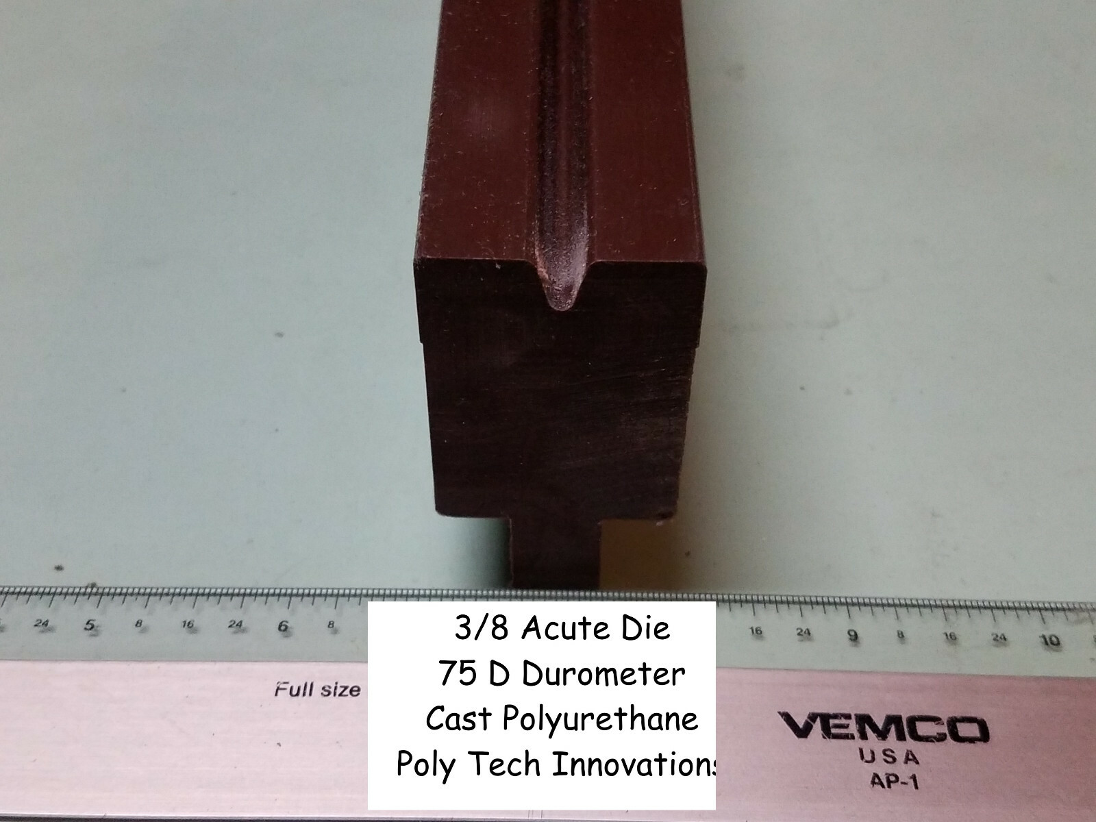 3/8" x 48" Long, Acute, 30 Degree, Polyurethane Press Brake Die, 75 D