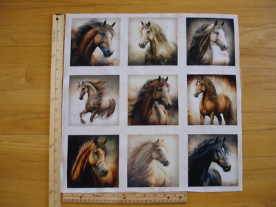 Horses Dan Morris QT  (C) Cotton Quilt Fabric Panel Blocks (9) 5'' x 5'' Each