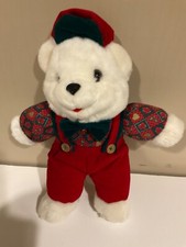 Christmas White Teddy Bear Stuffed Animal Plush Toy 13" Vintage 1996