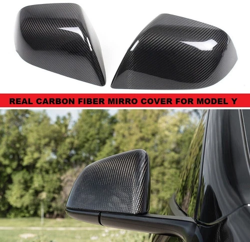 Fit 2020-2022 Tesla Model Y Real Carbon Fiber Car Side Mirror Cover Caps 2Pcs