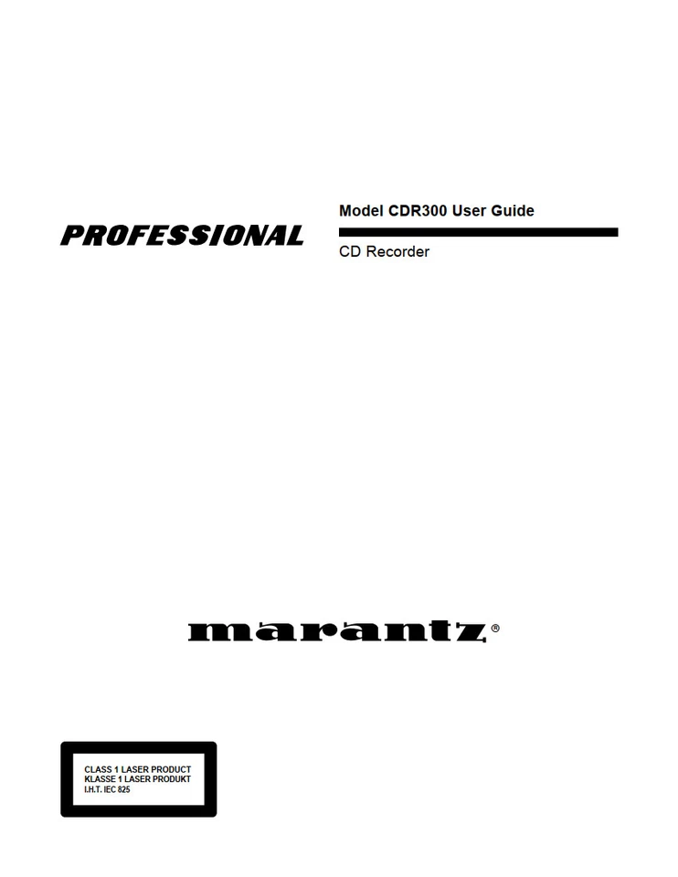 Marantz CDR300 CD Recorder Owners Instruction Manual