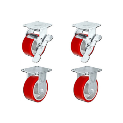 5'' X 2'' Tool Box Kit - Red Polyurethane Wheel - 4,000 Lbs Capacity Per Set of 4