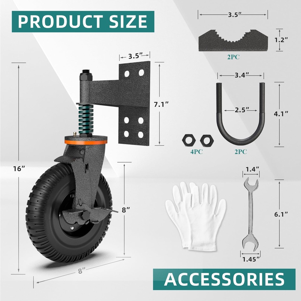 Gate Wheels for Metal Tube Gate,8 Inch Gate Wheel,600lb Capacity Heavy
