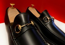 $889.00 !! GUCCI WOMEN BLK LUXURY GOLD BITS LOAFERS SHOES MARK 9 BUT U.S 10 B