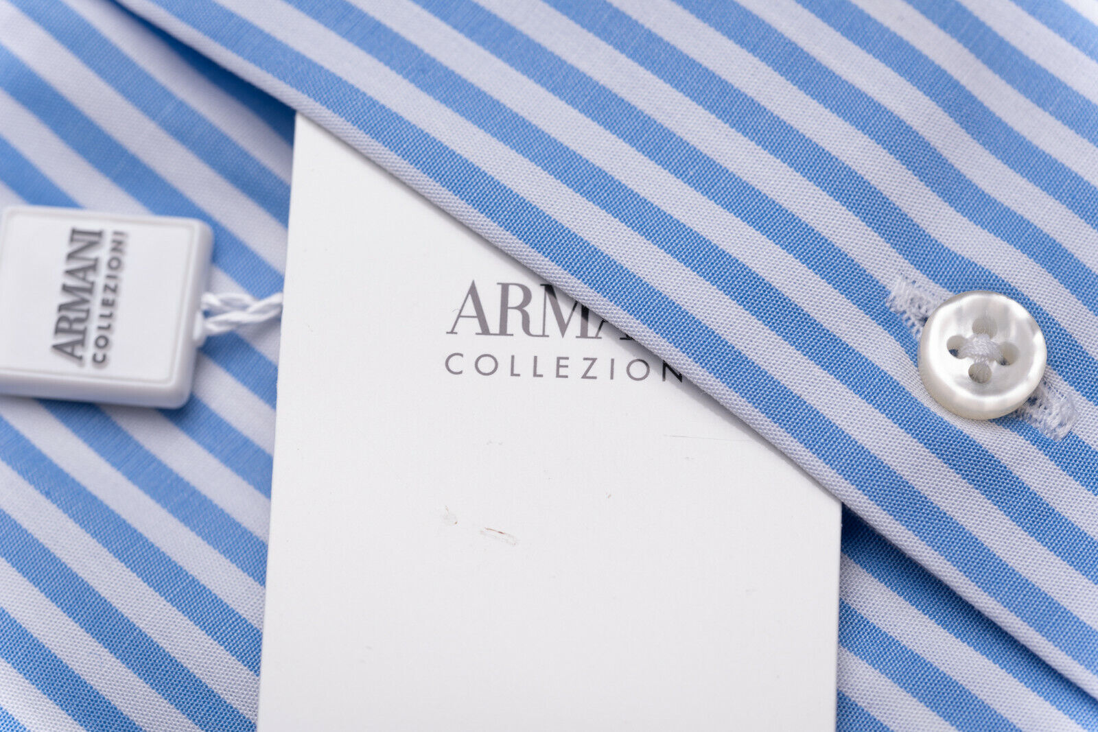 189$ GIORGIO ARMANI COLLEZIONI Dress Shirt Cotton White Blue Striped Modern  Fit