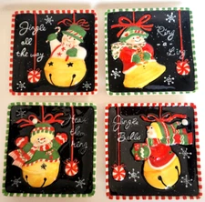 MWW MARKET Susan Winget Set of 4 Mini Decorative Plates Snowmen Jingle Bell