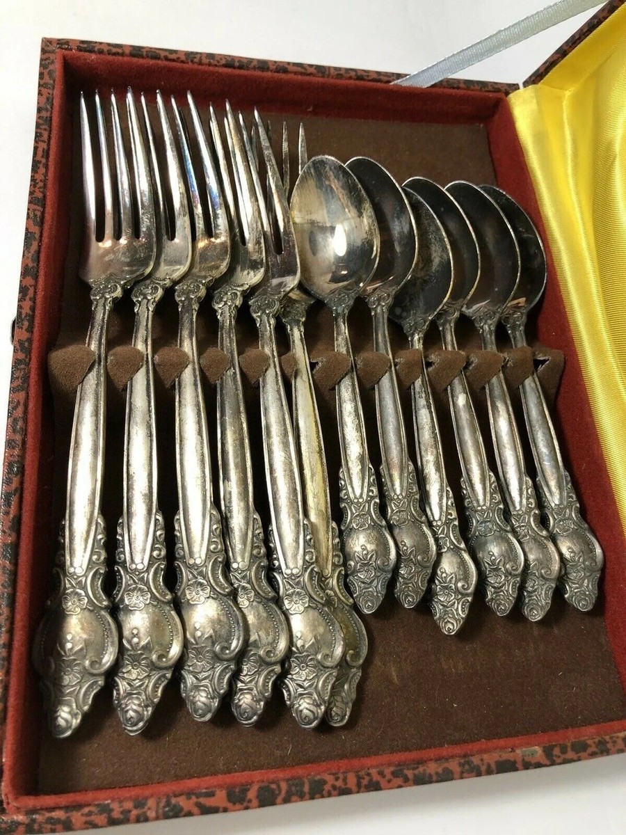 Vintage set 12pc teaspoons and forks cupro nickel silver plate