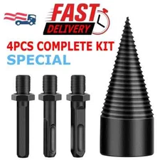 4 High Speed Twist Firewood Drill Bit Wood Splitter Screw Splitting Cone Driver