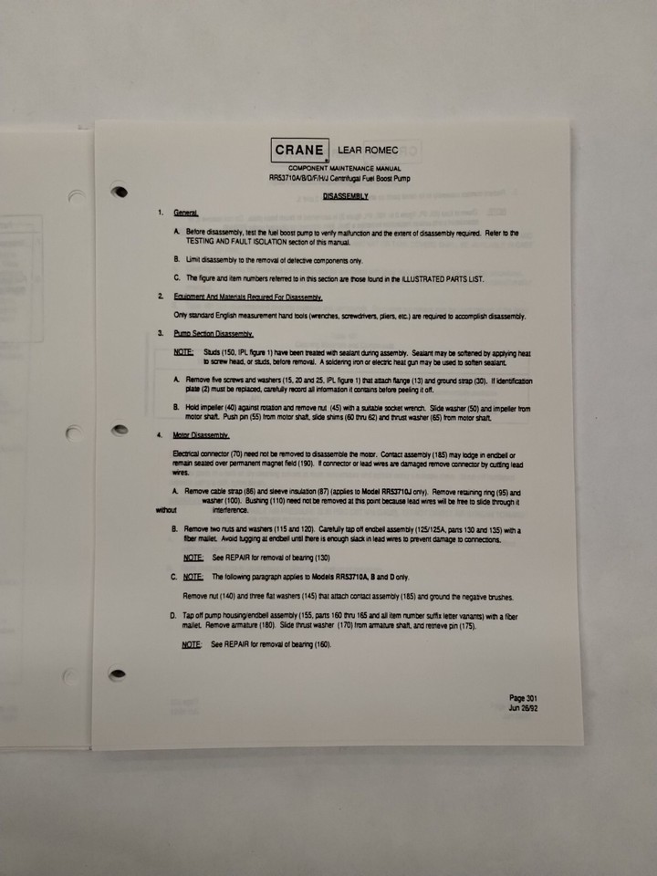 Crane Lear Romec Centrifugal Fuel Boost Pump Component Maintenance