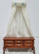 Dollhouse Miniatures Fabric Bed Crown Ivory Blue