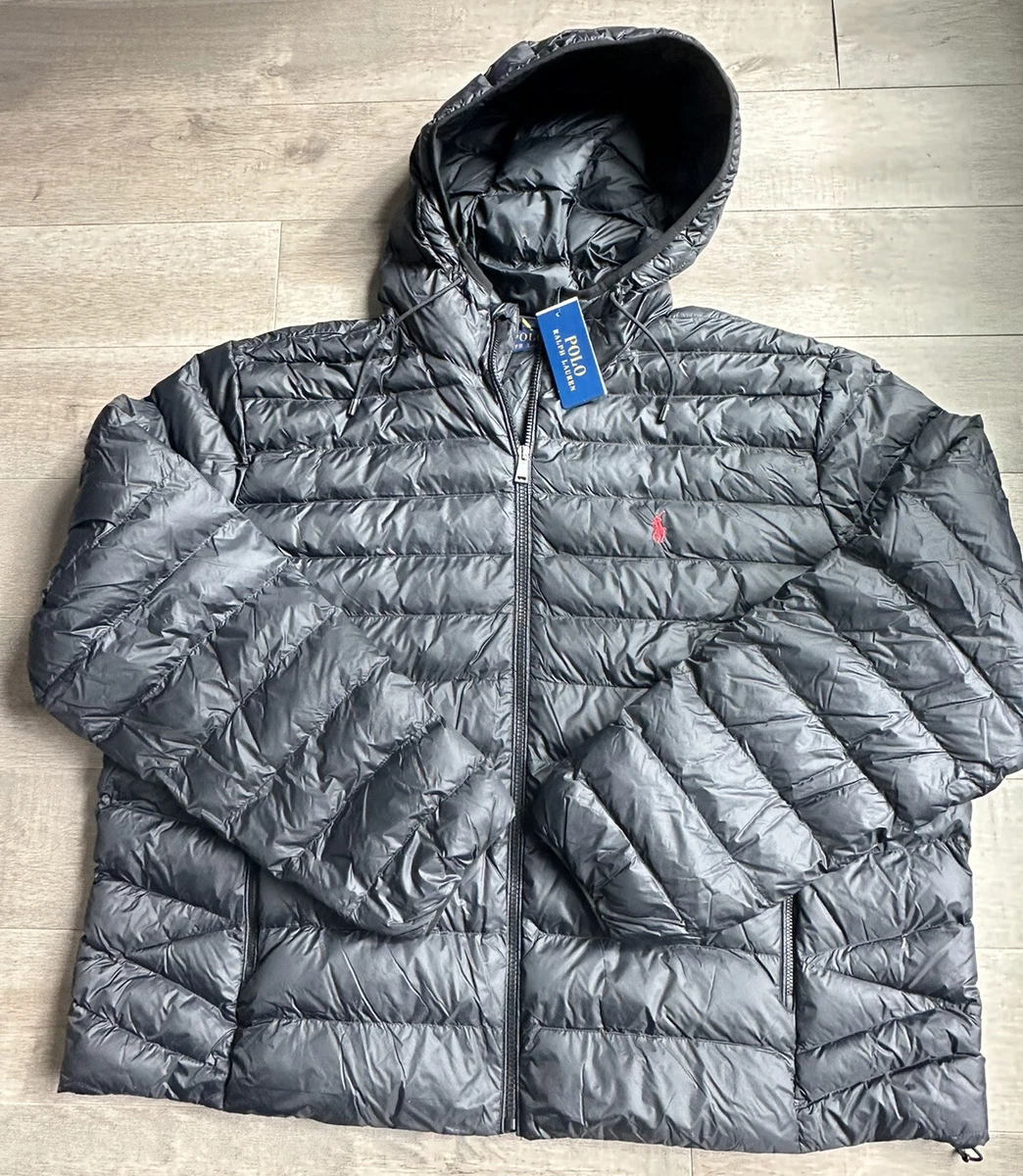 NWT $248 Polo Ralph Lauren Packable Water Repellent Black Hooded