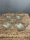 Set Of 4 Pyrex # 463 Clear Blue Tint Glass 6 Ounce Bowls Custard Cups Excellent