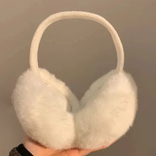 Winter Warm Earmuffs White Suede Plush Earmuffs for Women Foldable Soft Thicken