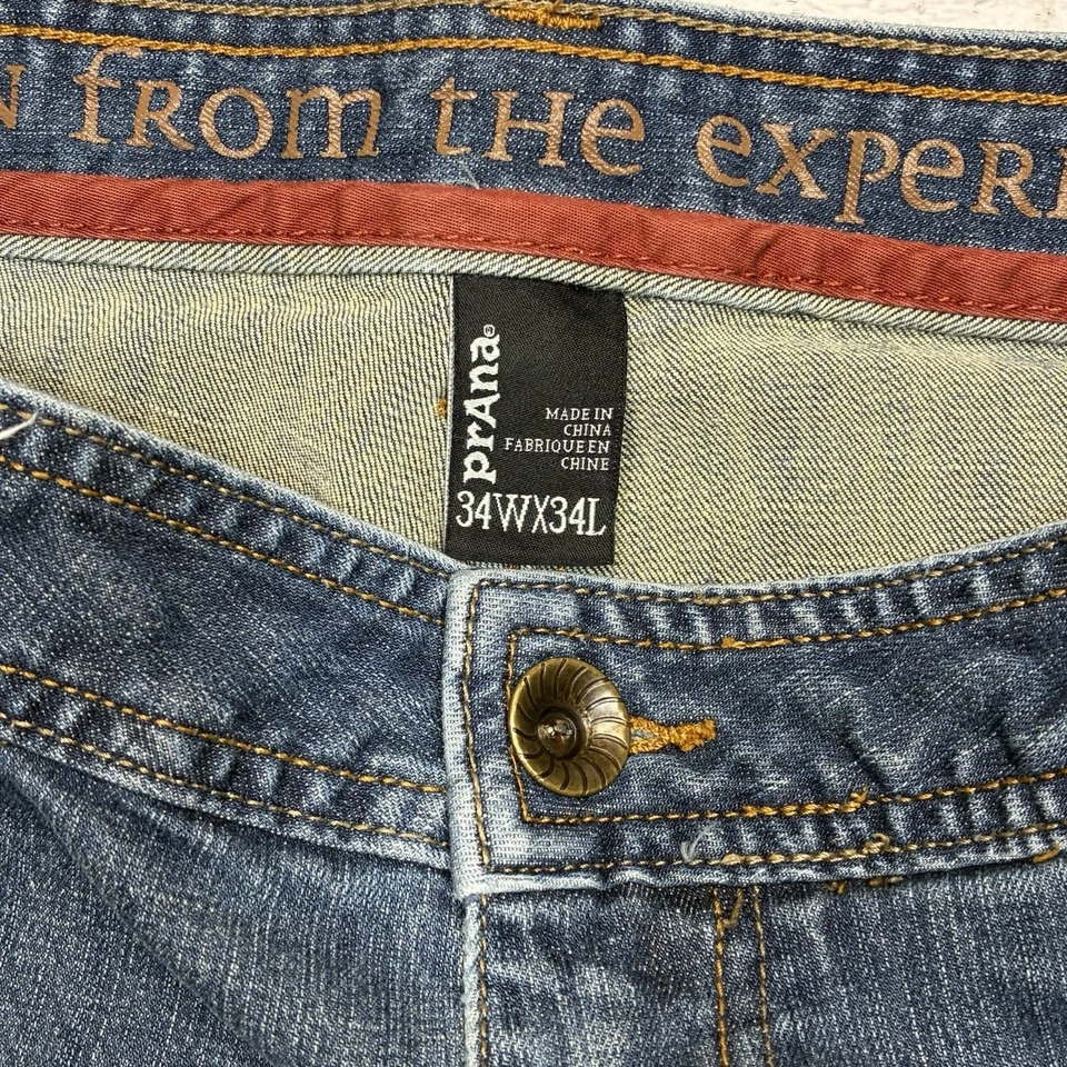 Pantalones de mezclilla elásticos de algodón pierna recta azul 34x34 Prana para hombre lavado oscuro axioma Foto 4 de 4