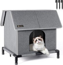 Large Outdoor Cat House Weatherproof Elevated Shelter Outdoor  Feral Cats