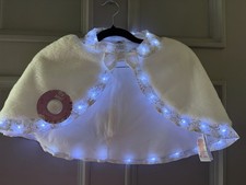 Disney Princess White Faux Fur Light-up Cloak Size XS/S-Satin Bow Soft NWT
