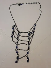 ZAD Black Bib Necklace. Faceted Acrylic Black Beads.  Vintage. 