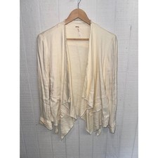 Free People Draped Waterfall Jacket Women Cream Linen Blend Frayed Boho XS
