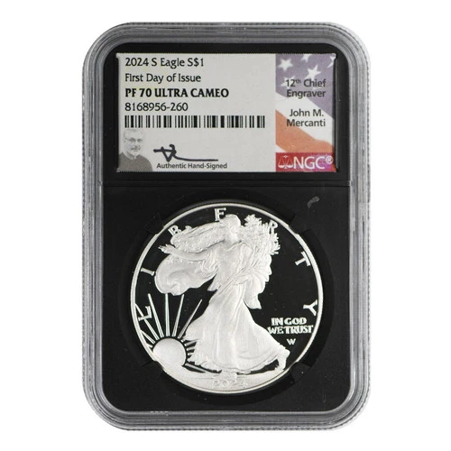 2024-S American Silver Eagle NGC PF-70 ULTRA CAMEO FDOI Mercanti Label