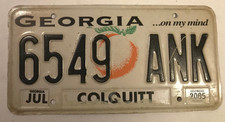 Vintage July 2005 Georgia Peach Colquitt State License Plate 6549 ANK