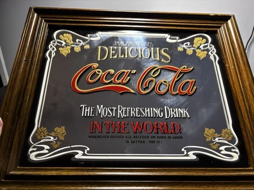 Coca-Cola Vintage Mirror, 13x16, Wood Framed