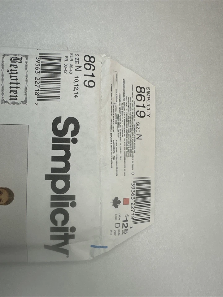 Simplicity Begotten 8619 Dress Sz N 10, 12, 14 Gothic Regency Costume UNCUT 1999 - Image 3 of 4