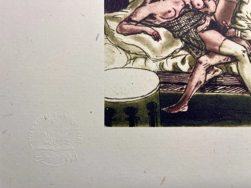 Erotischer Kunstdruck - „Zu Dritt“ von L. Courbouleix um 1935 LGBTQ boobs Pride - Bild 2 von 3