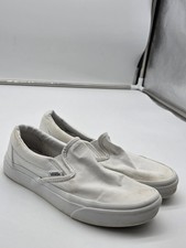 Vans Slip On Shoes Mens 5.5 Womens 7 White Low Top Canvas Casual Sneakers