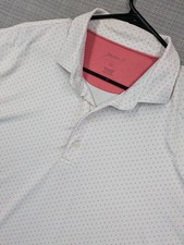 Johnnie-O Polo Shirt Mens XL White Pink Polka Dot Golf Performance Stretch