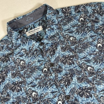 Tommy Bahama Coconut Point Mens XL Blue Monkey Floral Short Sleeve Button Shirt