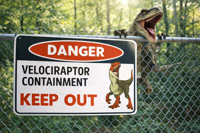 Toxic Raptor Sign Danger Velociraptor Containment Keep Out Dinosaur Raptor Sign Metal ...