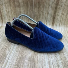 Del Toro Velvet Loafers Men's Size 10 Made in Italy Blue Quilted Dress Shoes
